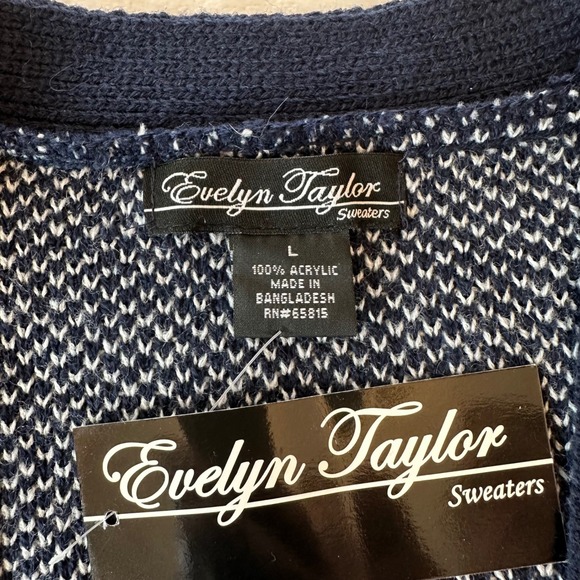 Evelyn Taylor Star Print Cardigan Sweater Knit Open Front Blue Large NWT - Picture 8 of 11
